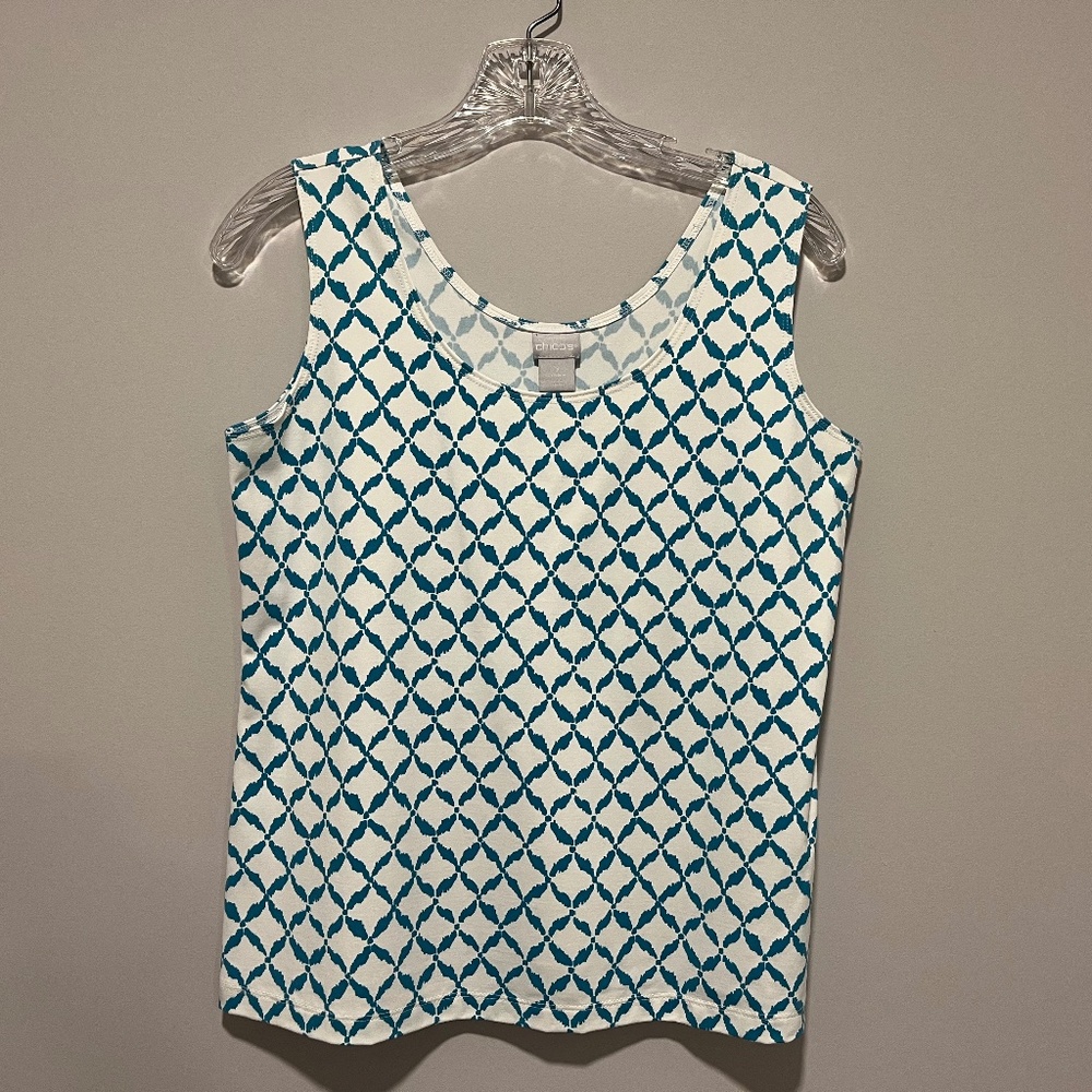 Chicos Teal, White, Tank Top, Size 1